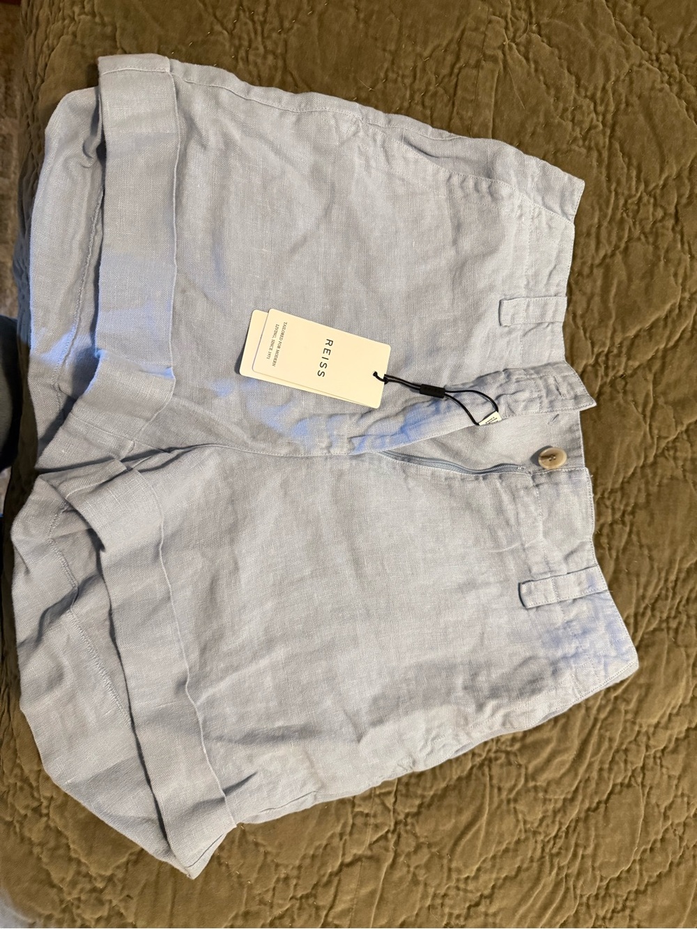 Reiss Light Sky Blue Linen Flat-Front Shorts